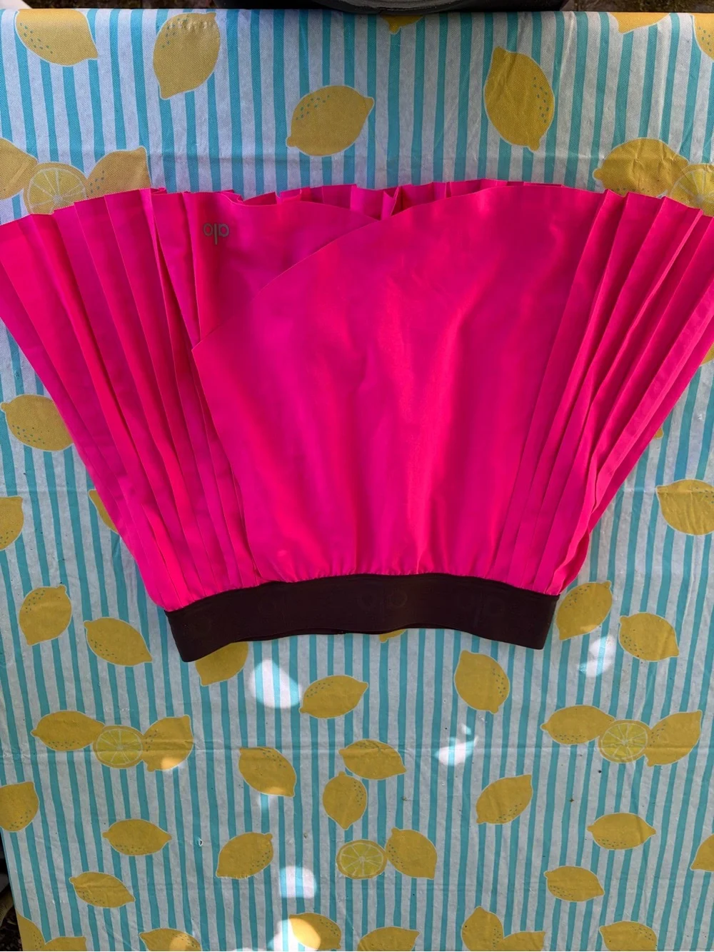 ALO Yoga Hot Pink Pleated Skater Skirt with Black Waistband